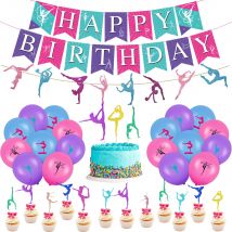 Gymnastik-Partygeschenke, alles Gute zum Geburtstag, Banner, Turnerin-Kuchenaufsätze, Latex-Ballon, rhythmisches Sport-Thema, Geburtstagsparty-Dekoration