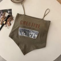 HELIAR Frauen Y2K Crop Tops Spaghetti-trägern Sexy Tops Brief Druck Tops Mit Gepolsterte Tank Tops Unregelmäßige Backless Crop Top