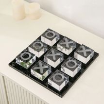 Modern Minimalist XO Square Crystal Chessboard Decorative，Black and White Crystal for Living Room Desktop Small Ornament