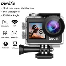 Ourlife MTR41 Actionkamera 5K 4K60FPS 5X Zoom 170 °   30M wasserdichte 2,0'' IPS Touch LCD EIS WiFi Sportkamera mit Fernbedienung