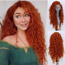 AIMEYA Orange Lange Lockige Spitze Perücke Cosplay Perücke Halloween Synthetische Lange Haare Rollenspiel Perücke für Frauen Mädchen Spitze Front Perücke