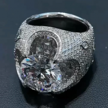 Echter 14K Weißgold 5CT Rundschliff Lab Grown Diamant DEF VS CVD HPHT IGI 4/3 Diamant-Verlobungsring für Männer, handgefertigter Schmuck