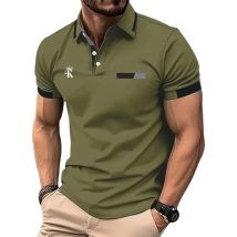 Herren Polos hirt Golf Shirt Arbeit lässig Revers Kurzarm Basic Color Block Patchwork Knopf Sommer Regular Fit Polos hirt