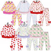 Christmas Boutique Girls Lapel Lace Bow Santa Flower Strawberry Print Girls Suit Sister Outfit