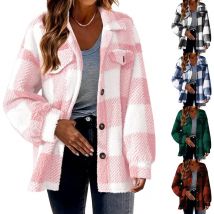Herbst Kurven Outwear Fleece Mäntel Frauen Winter Tasche Plaid Lamm Fleece Jacke Knopf Plüsch Mäntel Outwear Langarm lässig
