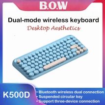 BOLW K500D Tastiera Bluetooth wireless con suono luminoso, stile retrò, ultrasottile e portatile per uso ufficio