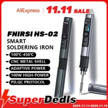 FNIRSI HS-02 Soldering Iron Smart Sleep IPS Color Display Screen 100-450℃ Soldering Rework Station PD100W Portable Repair Tool