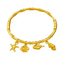 DIEYURO 316L Stainless Steel Dolphin Shell Conch Pendant Bamboo Bangle For Women Classic Wrist Chain Waterproof Jewelry Gift