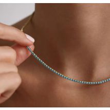 Nuovo Blu Turchese 3mm CZ 1 Fila Collana a catena da tennis Hip Hop Iced Out Pietra naturale Girocollo Gioielli Colore oro per donna Uomo