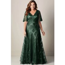 Flycurvy Plus Size Formal Taro Color Lace Flutter Sleeve Maxi Dress