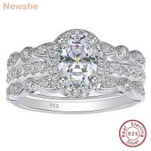 Newshe 3 Pieces Wedding Engagement Rings Set for Women 925 Sterling Silver Jewelry Art Deco Bands Oval AAAAA Cubic Zircon Ring