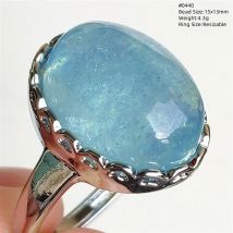 Echter natürlicher blauer Aquamarin-Perlenring, verstellbarer Ring, 925er Silber, 15 x 12 mm, klare Perle, Aquamarin-Ring, Schmuck, AAAAAA