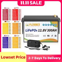 FLLYROWER 12V 300Ah LiFePO4 Batteria al litio con 200A BMS Cicli profondi di energia per camper fuoristrada Sistema solare Barca camper