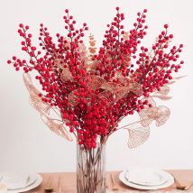 Künstlicher roter Beerenblumenstrauß, gefälschte Pflanze für Zuhause, Vasendekoration, Weihnachtsbaumschmuck, Neujahr 2023, Party, Weihnachtsdekoration