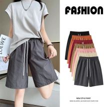 Frauen Sommer Quick Dry Casual Shorts Koreanischen Stil Kordelzug Elastische Taille Knie-Länge Hosen Einfarbig Lose Sport Shorts