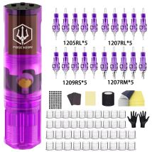 Tattoo Kit POSEIDON High Power Tattoo Pen Kit für Permanent Make-Up Tattoo Maschine Kit Lila Tattoo Netzteil Tattoo Gun Kit