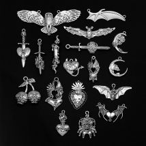 5/10 teile/los Gothic Schädel Kopf Schwert Fledermaus Eule Angst Herz Charms Halloween Anhänger für DIY Schmuck Herstellung liefert Zubehör