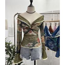 Gepatcht Rüschen Mesh Slash Kragen T Shirts Mädchen Kurzarm Off Schulter Süße Dünnes T-shirt T Frauen Sommer Tops