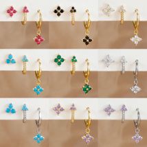 3 pezzi moda fiore in acciaio inossidabile piccoli orecchini a cerchio set per le donne placcato oro 18 carati Huggie cartilagine piercing gioielli aretes