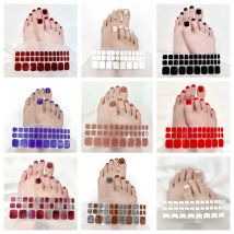 34Tips Flash Powder French White Halbhärtete UV-Gel-Nagelaufkleber Nude Color Zehennägel Tragbare kurze flache Fuß-Zehenaufkleber