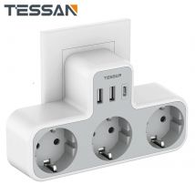 TESSAN EU-Steckdosenleiste mit 3 AC-Steckdosen + 2 USB-Anschlüssen + 1 Typ C, 6-in-1-Steckdosenadapter, Wandladegerät für das Heimbüro