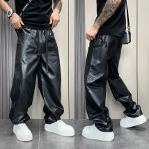 Herren Pu-Lederhose Multi-Pocket Pu-Hose Streetwear American Hip-Hop All-Match Einfarbig Einfache Freizeithose Herrenbekleidung
