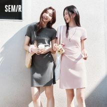 Semir-Kleid für Damen, Taillen-Cinching-T-Shirt-Kleid, 2025, neuer Sommer, bestickt, Rundhalsausschnitt, kurzes Kleid, minimalistisch, lässig