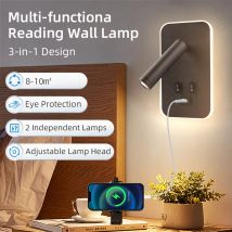 Wandleuchte mit aufladbarem USB-Anschluss, Nachttisch-LED-Wandleuchten für Lesen, Schlafzimmer, drehbarer Kopf, Wandleuchte für Wohnzimmer, Heimdekoration
