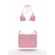 Sexy Women's 3 Piece Bikini Skirt Set Elegant Pink Halter Triangle Bikini Top Side Tie Mini Skirt 2025 Beachwear Swimsuit K302