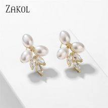 ZAKOL Marquise Oval Imitation Perle Blatt Ohrstecker für Frauen Glänzend Wunderschöner Braut Hochzeit Schmuck