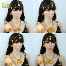 ANIID Äthiopischen Gold Überzogene 6PCS Schmuck Sets Mit Roten Kristall Zirkon Stein Indische Hohe Qualität Halskette Set Hochzeit Party geschenke
