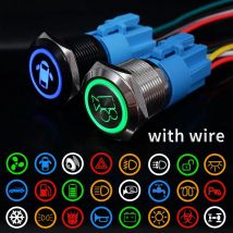 16/19/22mm niestandardowy metalowy przełącznik wciskany z drutem laserowy świecący wodoodporny zatrzask chwilowy 12V 220V 5V przełącznik motocyklowy