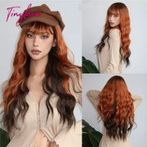 Lange lockige orange braune Ombre synthetische gewellte Perücken mit Pony Ingwer Cosplay Party Perücke für Frauen Afro Natur haar hitze beständig