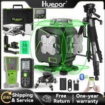 Huepar S04CG-C Set 4D 16 Linee Linea Trasversale Livello Laser LCD/Bluetooth/Strumenti Laser A Distanza Con Rivelatore Treppiede Adattatore Telemetro