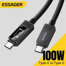 ESSAGER Kabel USB-C do USB-C 100W z wyświetlaczem cyfrowym, kabel szybkiego ładowania PD do MacBook Pro/Air, iPhone 16/15/14, iPad, kabel USB-C
