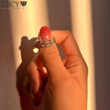 TBCYD Wassertropfen-Moissanit-Ring für Damen, 925er Sterlingsilber, offener Ring, GRA-Verlobungsring, funkelnder Ehering