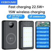 6*18650 20000mAh Custodia per banca di potere 22.5W Ricarica rapida 15W Ricarica wireless Custodia per banca di potere mobile Supporto per batteria per telefono