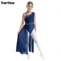Jersey de Ballet para niñas, traje de baile lírico con diamantes de imitación brillantes, leotardo de gimnasia, vestido de baile artístico para patinaje artístico