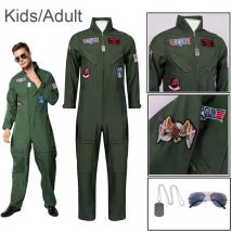 Kids Adults Top Gun Cosplay Bodysuit American Airforce Uniform Halloween Costume Army Green Military Pilot Jumpsuit With Glasses