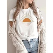 Kreative Sonne Druck T-shirt Frauen Hip Hop Sommer Tops Crewneck Alle-Spiel Kurzarm Baumwolle Bequeme Weibliche Kleidung