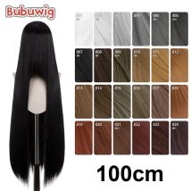 Bubuwig Synthetic Hair 100cm Long Straight Pure Color Cosplay Wigs Over 100 Colors Black White Red Blue Brown Wig Heat Resistant