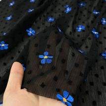 Blauer bestickter Chiffon-Stoff für Kleid, Hemd, Cheongsam-Kleidung, Modedesigner-Stoff, handgefertigtes DIY-Tuch
