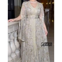 Shiny Frauen Haute Couture Abendkleid Party Kaftan A-linie Prom Kleider Elegante Cap Sleeve Angepasst Kleid Vestido De Gala