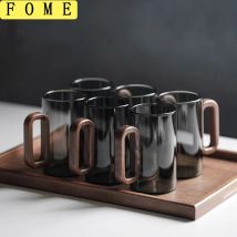 2/4/6pcs Glass Mug With Wooden Handle Heat-resistant Teacup Set Transparent Breakfast Milk Juice Cup Home Party Drinkware