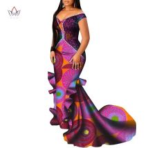 Bintarealwax African Dresses for Women Long Maxi Dresses Elegant Off Shoulder Big Hem Evening Dress Party Vestidos WY8516