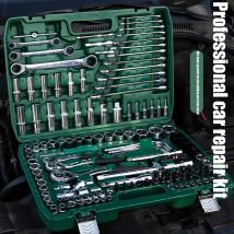 Kfz-Reparatur-Werkzeug-Box-Set, Ratschenschlüssel, Sockel, verstellbarer Schraubenschlüssel, Schraubendreher, mechanische Werkstatt, Handwerkzeug, Werkzeugkasten