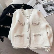 Herbst Winter Nachahmung Nerz Gestrickte Mantel Frauen Koreanische Mode Oansatz einreiher Strickjacke Kontrast Patchwork Pullover Jacke