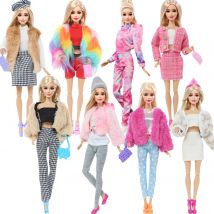 Mode Puppe Outfit Anzug mit Schuhe Tasche Mädchen Kleid Tops Hosen Plüsch Mantel Kleidung 11,5 Zoll 30 cm Puppe Zubehör 1/6 Kinder Spielzeug