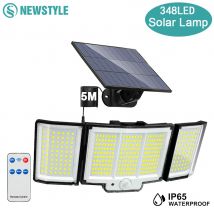 Solarleuchten für den Außenbereich, Bewegungsmelder, 200/348 LEDs, solarbetriebene Flutlichter, Fernbedienung, Sicherheitswandleuchten, wasserdicht, für Hof, Terrasse, Garten