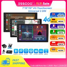 Radio samochodowe ESSGOO 7"/9"/10" 2 DIN 8-rdzeniowy Android14 6+128 GB Bezprzewodowy CarPlay Android Auto Nawigacja GPS Bluetooth AM FM RDS WiFi Ekran Dotykowy QLED 4G LTE Mirror Link Obsługa z